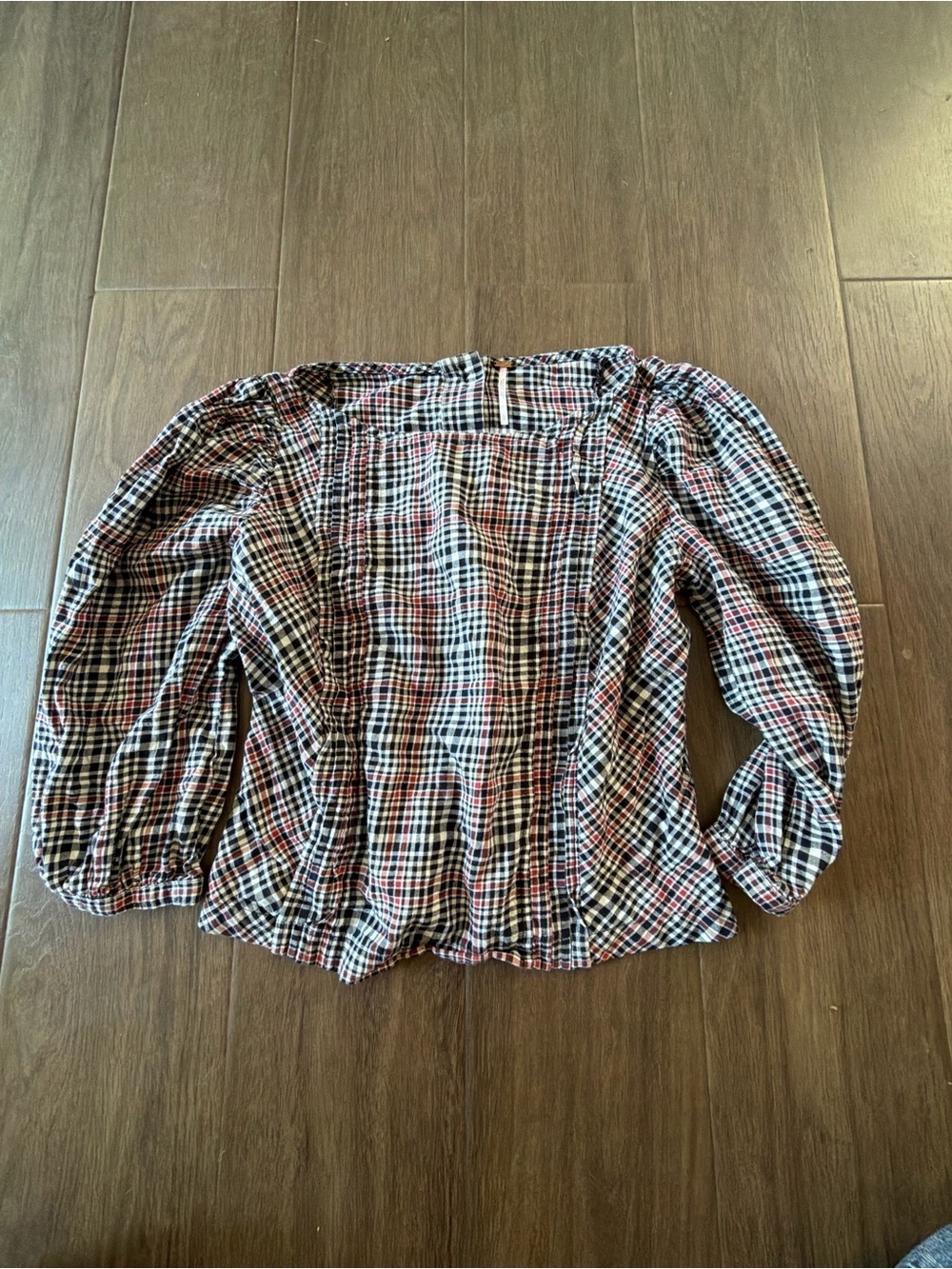 Free People Plaid Button-Down Shirt in Black & Red